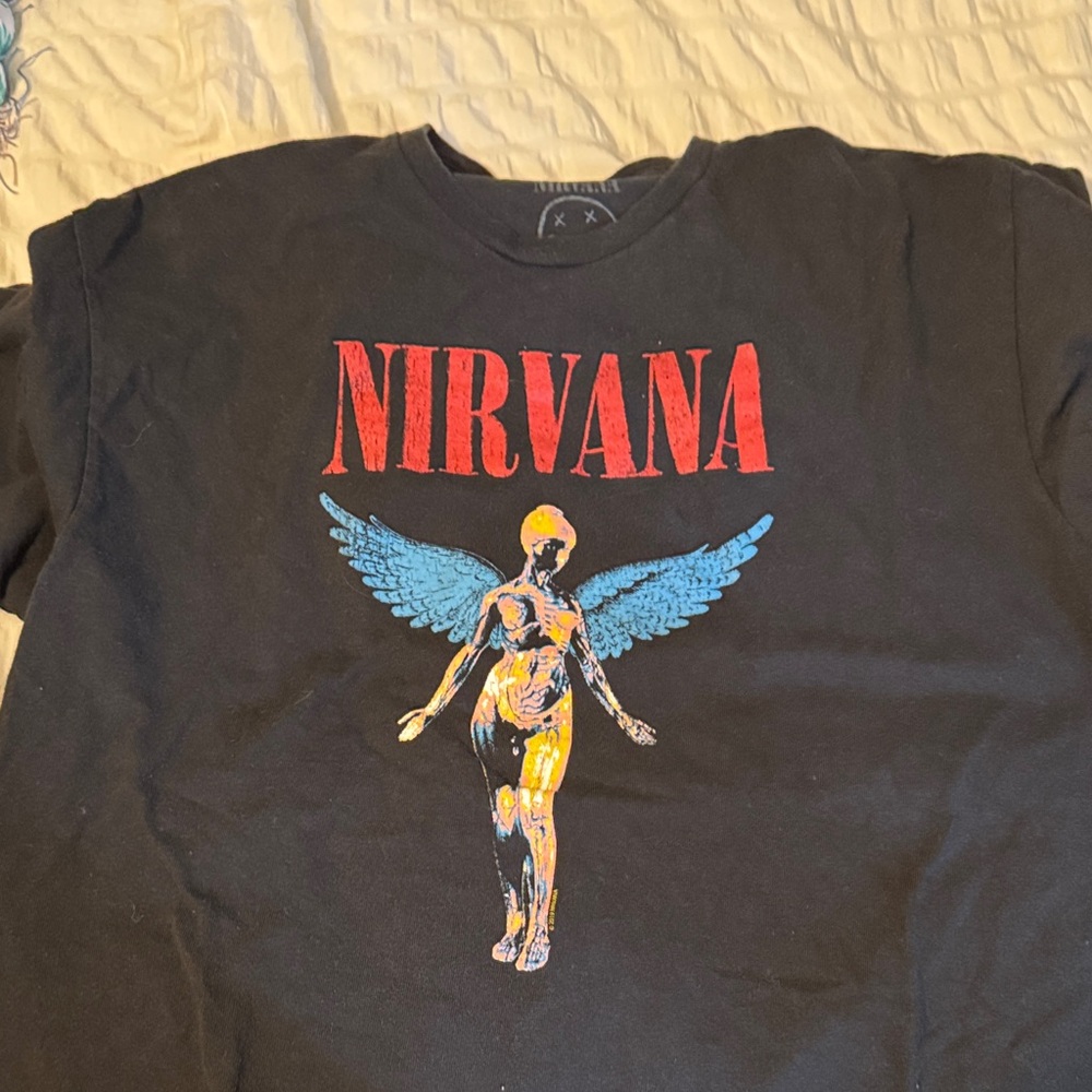 NIRVANA Black Top with Red and Blue Graphic